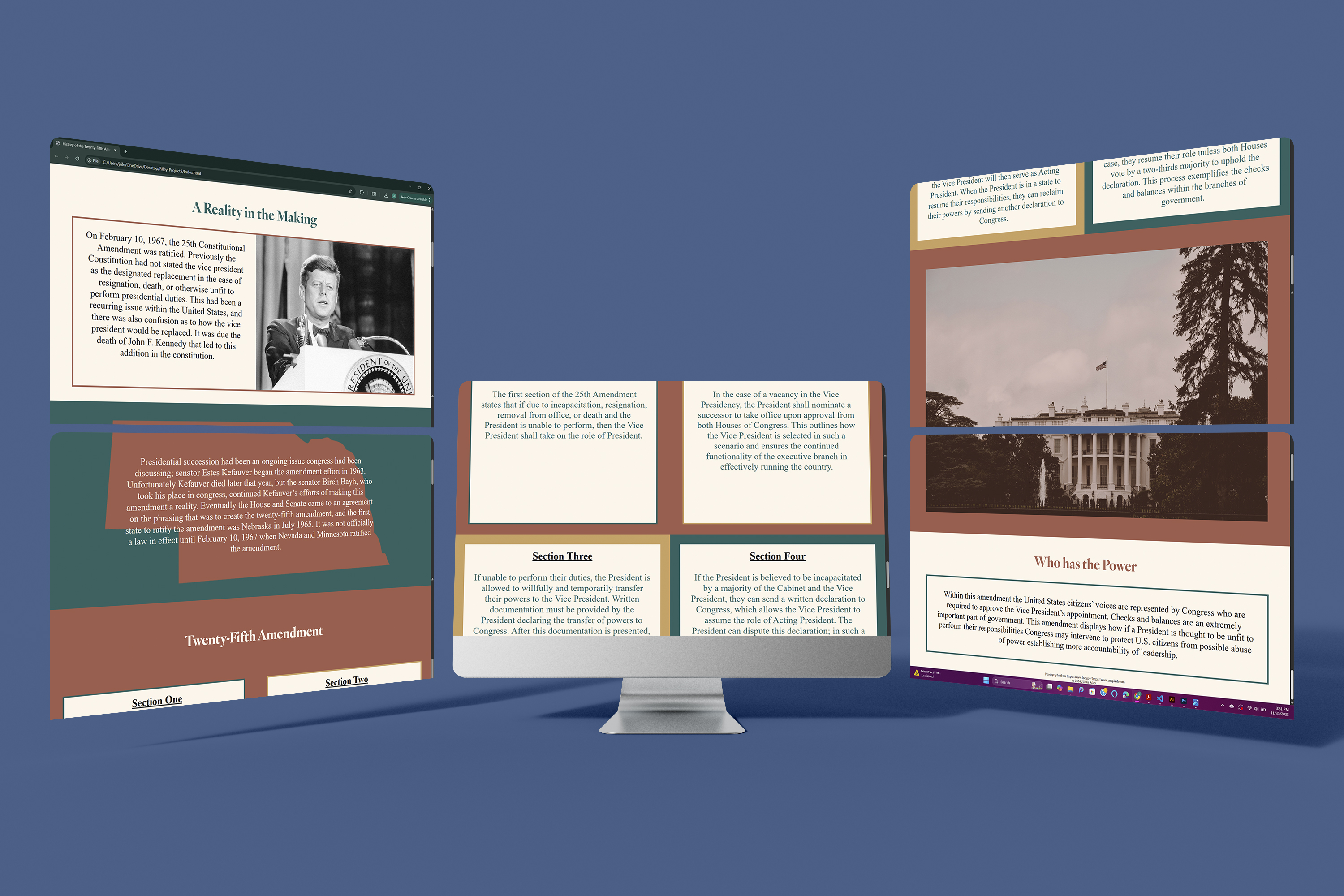 A labtop display of a webpage that describes the 25th amendment