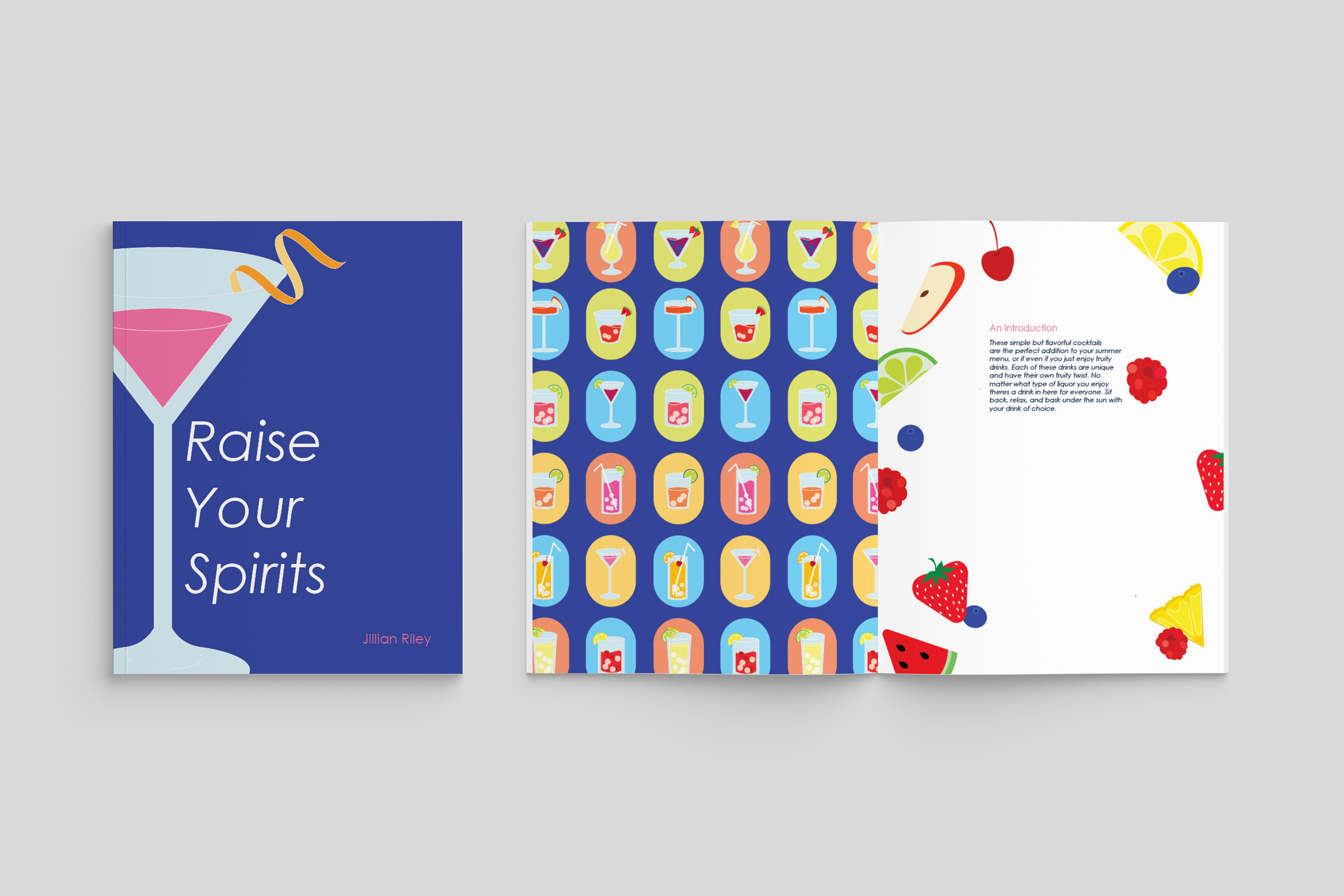 a cocktail cookbook cover and opening page